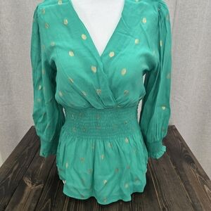 Harve Benard Green Blouse with Gold Accents
